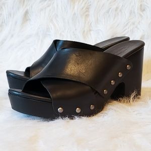 Kork Ease Black Platform Sandals Leather Slip On